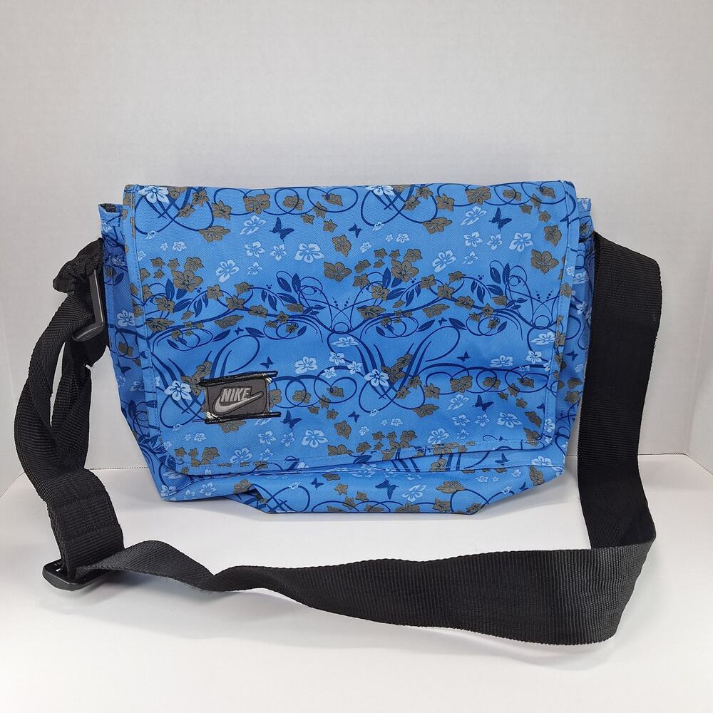 Nike Escape Sample Messenger Bag Blue Floral Embroidered Shoulder Laptop Book